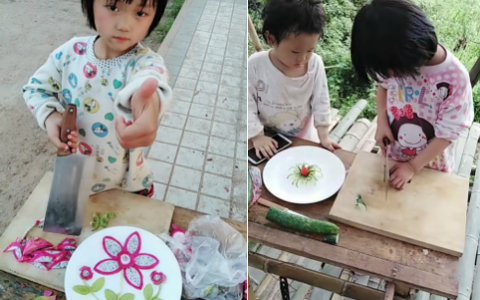 6岁女娃菜刀挥舞，“看刀法以为是个大厨”
