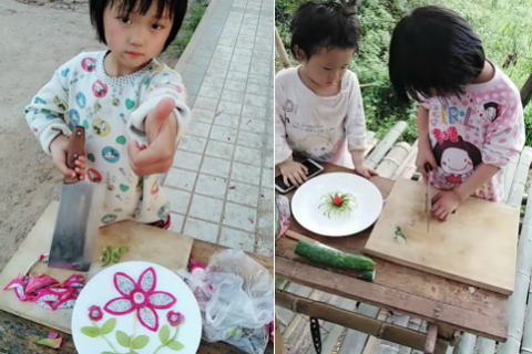 6岁女娃菜刀挥舞，“看刀法以为是个大厨”