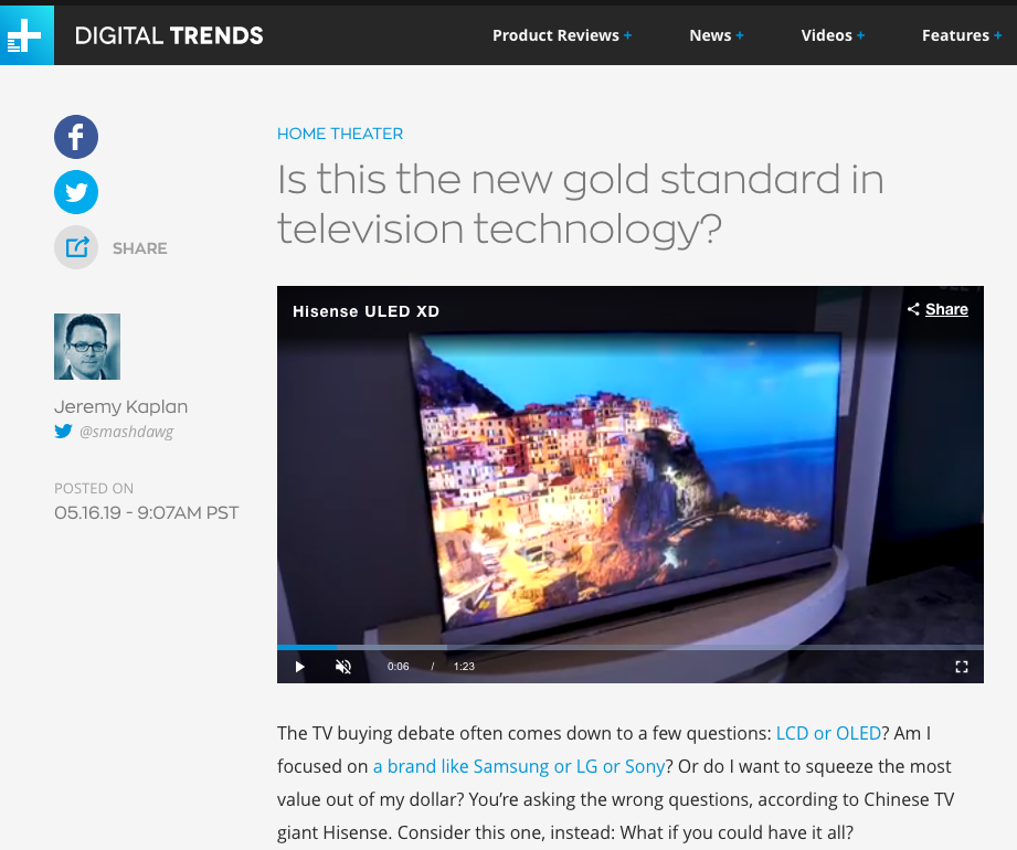 外媒评价叠屏电视：电视技术新的黄金标准来了？