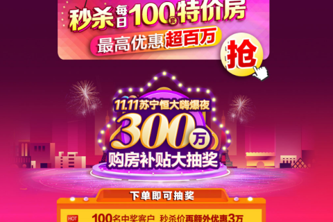 苏宁恒大双十一嗨爆夜 购房者秒杀特价房再补贴300万