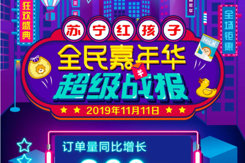 苏宁红孩子双十一全渠道订单量同比增长260%