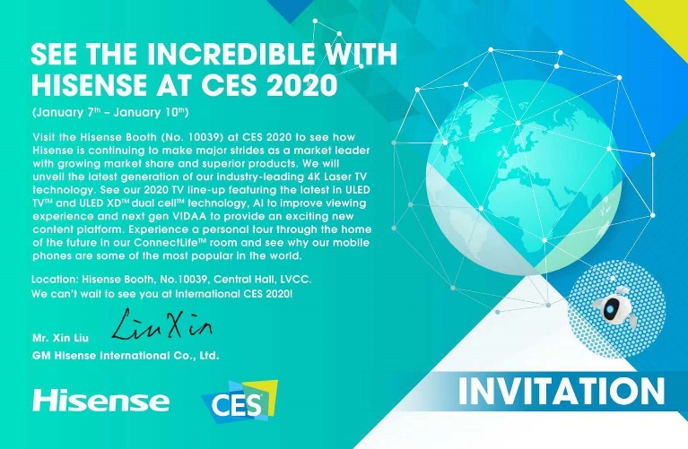 传海信将在CES 2020推出“完全不一样”的激光电视