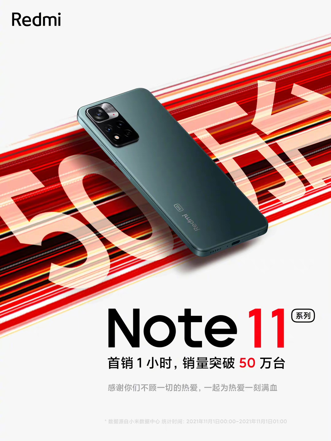 Redmi Note 11系列首销1小时突破50万台，双11特惠最高立减200元