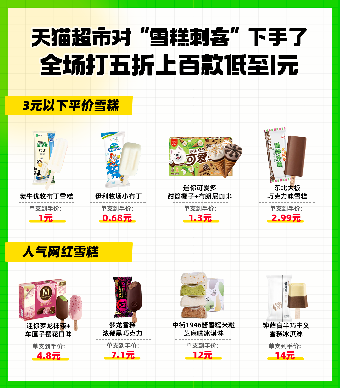 天猫超市对“雪糕刺客”下手了 全场打五折上百款低至1元