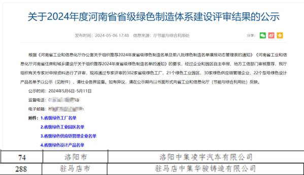 中集车辆旗下凌宇汽车、驻马店华骏铸造获评省级"绿色工厂"