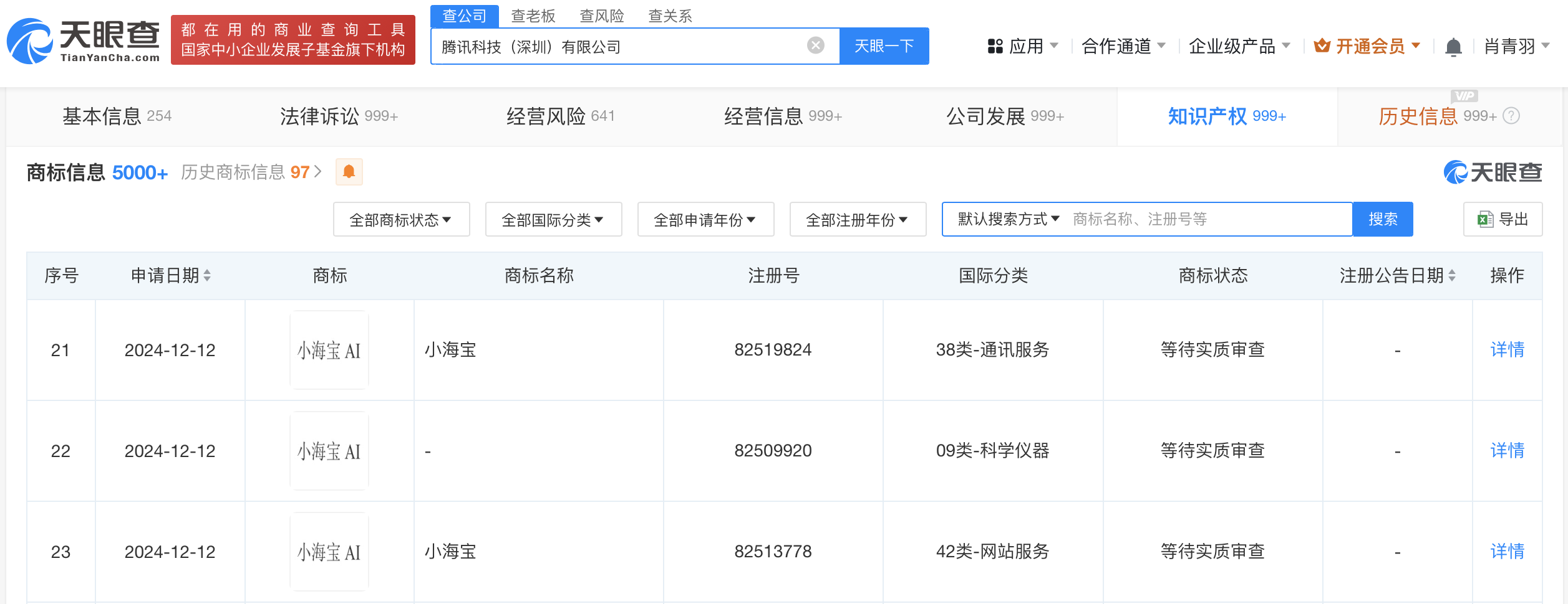 腾讯申请小海宝AI商标