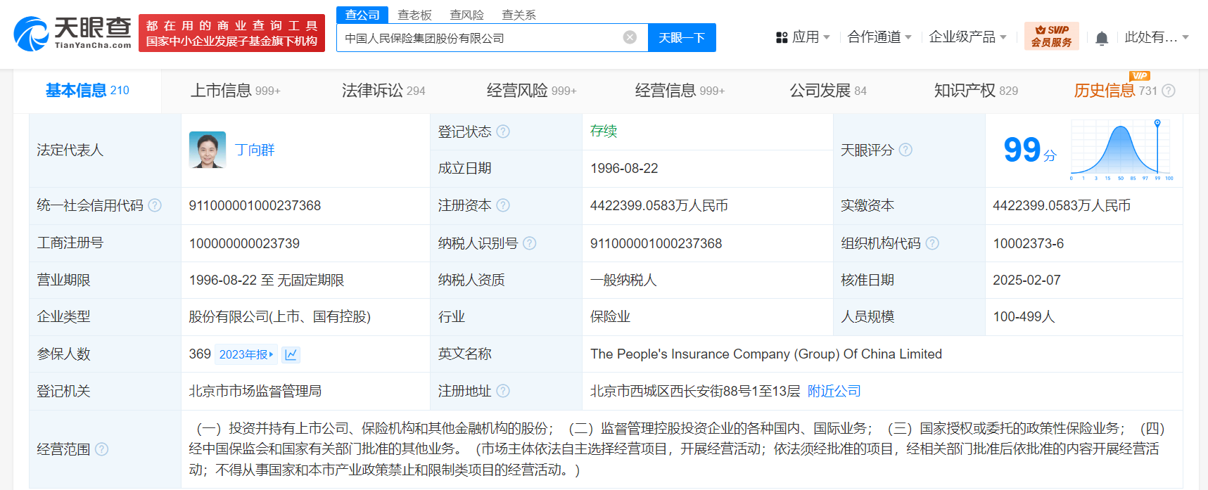 中国人保换帅完成工商变更 丁向群任中国人保董事长