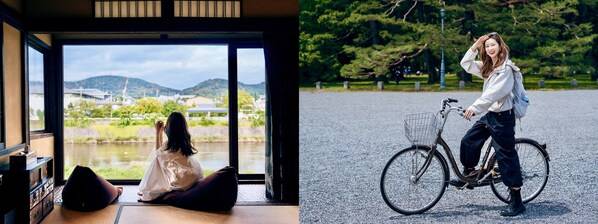 左图为日本京都榻榻米别墅；右图为京都美食骑行冒险