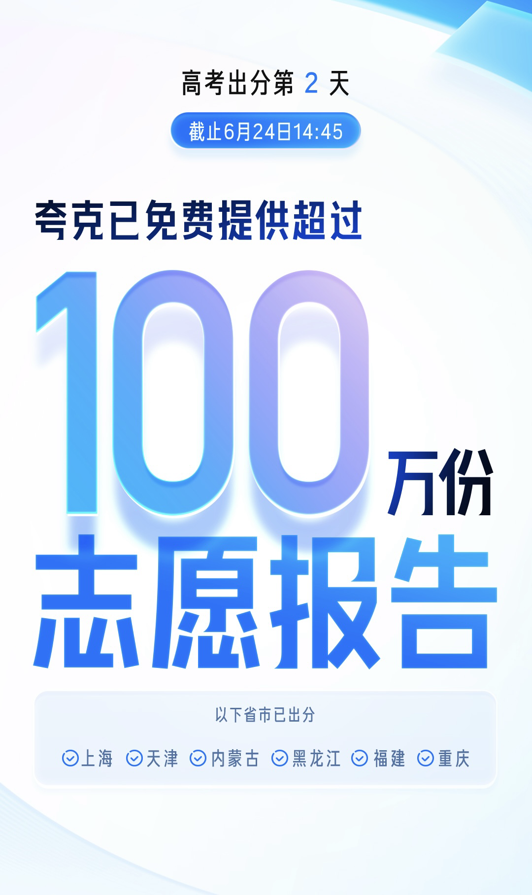 夸克爆火！出分第二天生成100万份免费志愿报告
