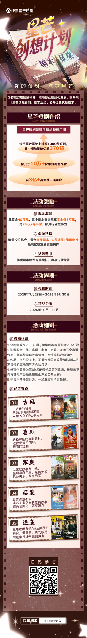 挖掘多元化短剧内容，快手发起「星芒创想计划」剧本征集活动