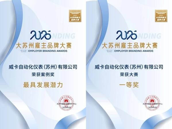 德资企业威卡荣获2025"大苏州雇主品牌一等奖"及"最具发展潜力奖"