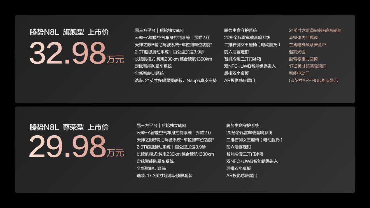 29.98万元-32.98万元！大六座安全豪华SUV腾势N8L正式上市