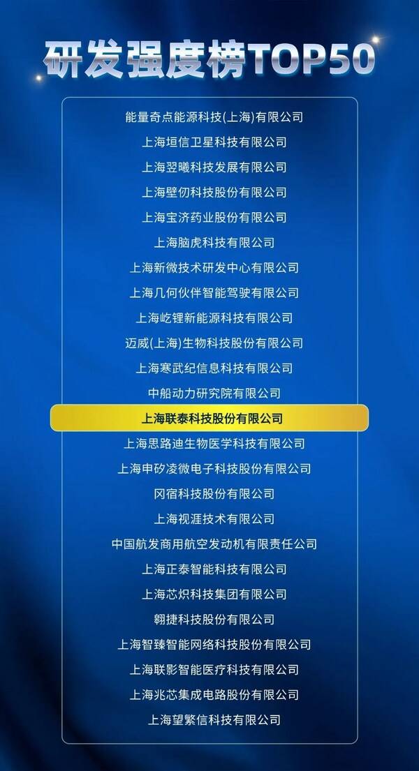 联泰科技成功入围 2025上海硬核科技企业 TOP100