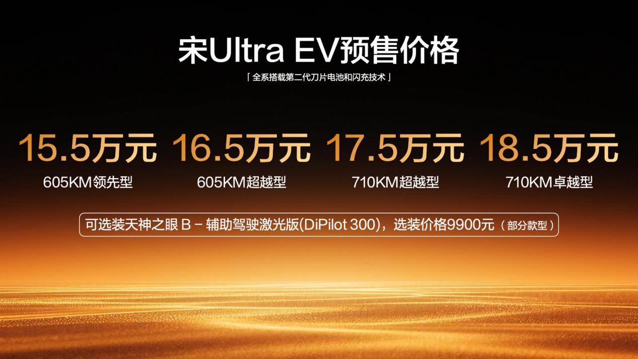 宋Ultra EV开启预售15.5-18.5万元，全系搭载第二代刀片电池及闪充技术