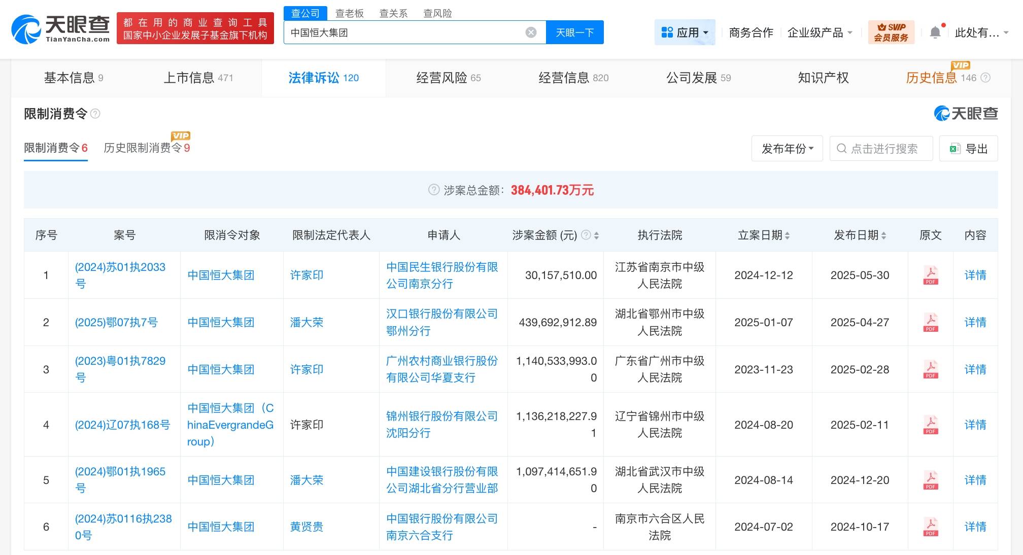 恒大系多家公司已成老赖