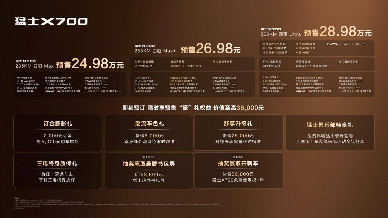 一车抵三车，七项全满分！猛士X700正式开启预售，预售价24.98万元起